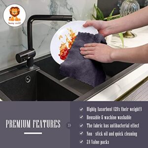 24 Pack Kitchen Dishcloths - Does Not Shed Fluff - No Odor Reusable Dish Towels, Premium Dish cloths, Super Absorbent Coral Fleece Cleaning Cloths, Nonstick Oil Washable Fast Drying (Grey)