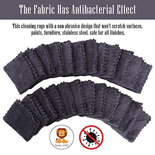 24 Pack Kitchen Dishcloths - Does Not Shed Fluff - No Odor Reusable Dish Towels, Premium Dish cloths, Super Absorbent Coral Fleece Cleaning Cloths, Nonstick Oil Washable Fast Drying (Grey)