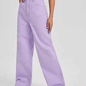 MakeMeChic Women's Casual High Waist Jeans Wide Leg Denim Pants Purple M