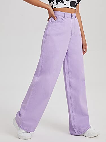 MakeMeChic Women's Casual High Waist Jeans Wide Leg Denim Pants Purple M