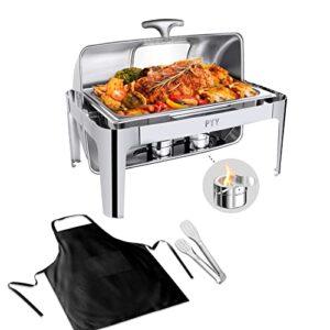 pyy roll top chafing dish buffet set professional chaffing server set commercial chafer 9qt, chafers for catering rolling buffet servers and warmers(full size pan)