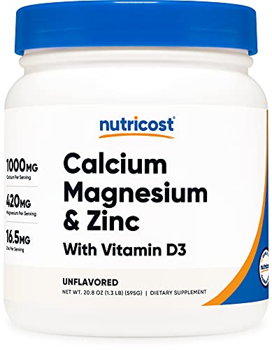 Nutricost Calcium Magnesium Zinc with Vitamin D3 Powder, 60 Servings (Unflavored) - Calcium (1000 MG) Magnesium (420 MG) Zinc (16.5 MG) Vitamin D3 (30 MCG) - Gluten Free, Non-GMO