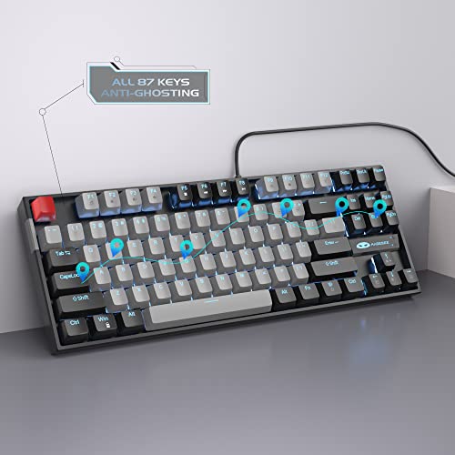 MageGee 75% Mechanical Gaming Keyboard with Blue Switch, LED Blue Backlit Keyboard, 87 Keys Compact TKL Wired Computer Keyboard for Windows Laptop PC Gamer - Grey/Black