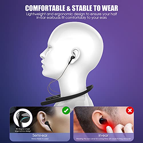 MGGZXR Bluetooth Neckband Headphones Neckband Headset 100 Hours Playtime,Built-in Noise Cancelling Microphone,Wireless Neck Headphones Semi-Ear Earbuds 3D Stereo Sportsfor iPhones Android