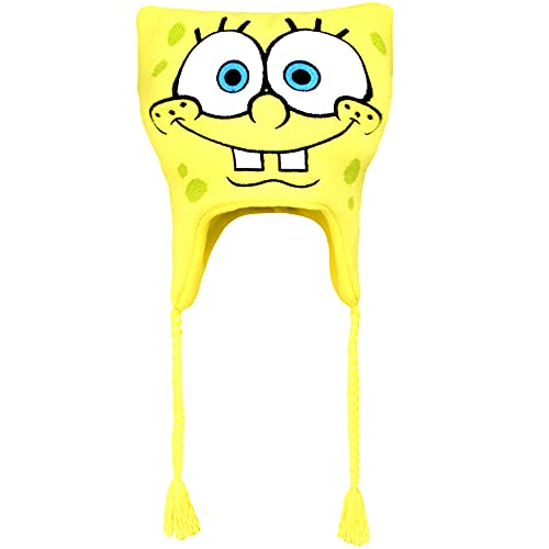 Concept One SpongeBob Squarepants Beanie Hat, Peruvian Knit Acrylic Beanie Cap with Tassels, Yellow, One Size