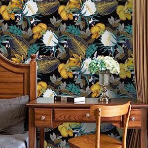 HAOKHOME 93106 Vintage Floral Peel and Stick Wallpaper for Bedroom Black/Bronze/Navy/White Removable Accent Wall Decorations 17.7in x 118in