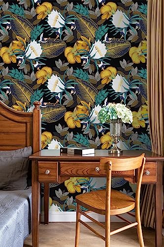 HAOKHOME 93106 Vintage Floral Peel and Stick Wallpaper for Bedroom Black/Bronze/Navy/White Removable Accent Wall Decorations 17.7in x 118in