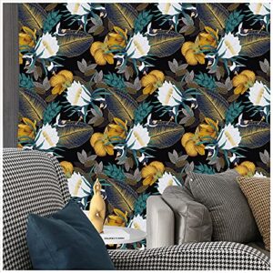 HAOKHOME 93106 Vintage Floral Peel and Stick Wallpaper for Bedroom Black/Bronze/Navy/White Removable Accent Wall Decorations 17.7in x 118in