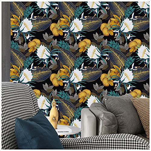 HAOKHOME 93106 Vintage Floral Peel and Stick Wallpaper for Bedroom Black/Bronze/Navy/White Removable Accent Wall Decorations 17.7in x 118in