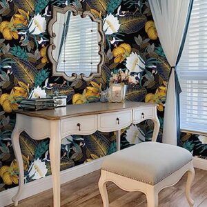 HAOKHOME 93106 Vintage Floral Peel and Stick Wallpaper for Bedroom Black/Bronze/Navy/White Removable Accent Wall Decorations 17.7in x 118in