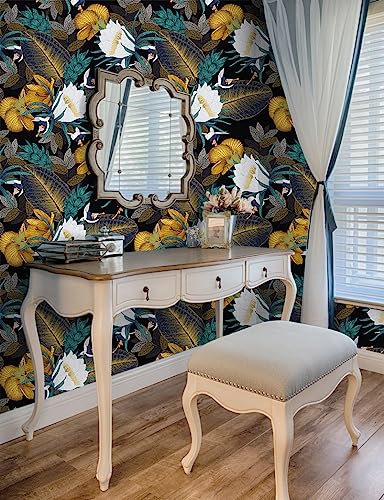 HAOKHOME 93106 Vintage Floral Peel and Stick Wallpaper for Bedroom Black/Bronze/Navy/White Removable Accent Wall Decorations 17.7in x 118in