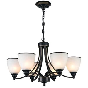 laihezz 6-light large chandelier，26" contemporary alabaster glass shades oil rubbed bronze lamps ceiling hanging adjustable light fixtures rustic for dining room bedroom living room