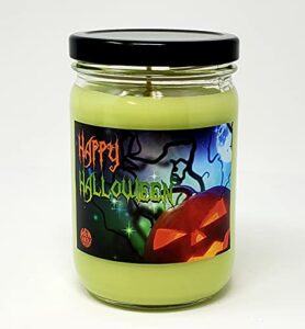 trick or treat candle ~ happy halloween scented soy candle ~ made in the usa by s&m candle factory ~ available in several sizes (12oz glass jar)