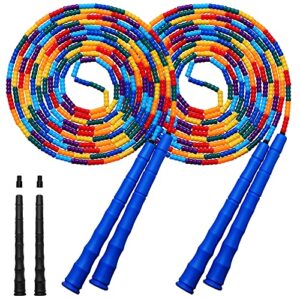 kingcolor double dutch jump rope 16 ft 2 pack long jump rope,plastic segmented beaded diy jump rope, suitable for children and adults, long enough for 5-6 jumpers (blue)