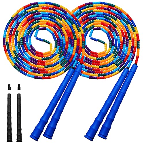 Kingcolor Double Dutch Jump Rope 16 FT 2 Pack Long Jump Rope,Plastic Segmented Beaded Diy Jump Rope, Suitable for Children and Adults, Long Enough for 5-6 Jumpers (Blue)