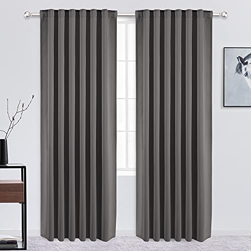 WONTEX Blackout Curtains 52 x 84 inch Length, Grey - Thermal Insulated Room Darkening Back Tab and Rod Pocket Window Curtains for Living Room and Bedroom, Set of 2 Curtain Panels