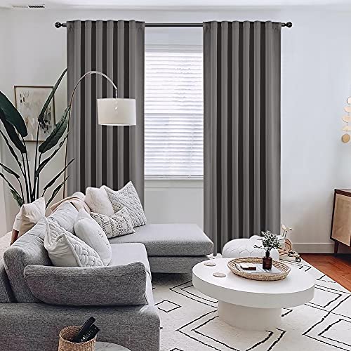 WONTEX Blackout Curtains 52 x 84 inch Length, Grey - Thermal Insulated Room Darkening Back Tab and Rod Pocket Window Curtains for Living Room and Bedroom, Set of 2 Curtain Panels