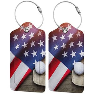 flag golf luggage tags set of 2 leather stainless steel loop label tag for travel bag suitcase