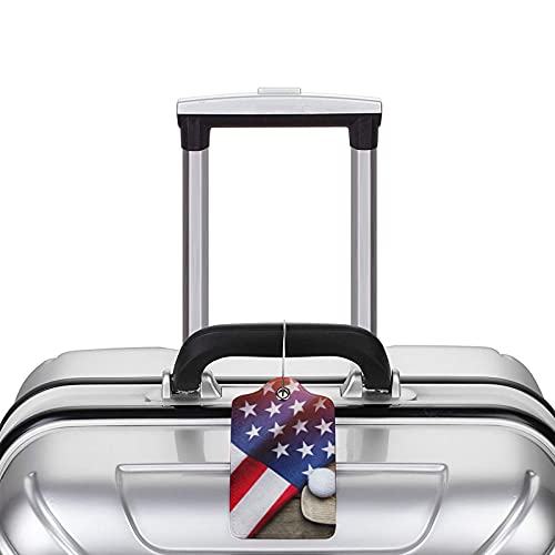 Flag Golf Luggage Tags Set of 2 Leather Stainless Steel Loop Label Tag for Travel Bag Suitcase