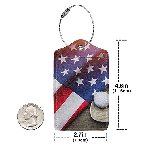Flag Golf Luggage Tags Set of 2 Leather Stainless Steel Loop Label Tag for Travel Bag Suitcase