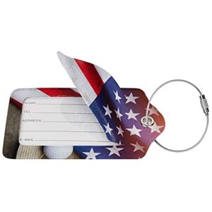 Flag Golf Luggage Tags Set of 2 Leather Stainless Steel Loop Label Tag for Travel Bag Suitcase