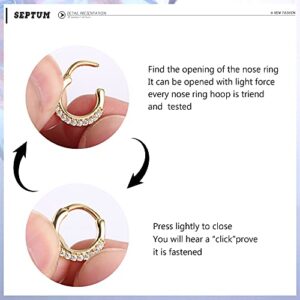 Drperfect 9PCS 16G Septum Rings Opal Daith Earrings Hoop Nose Rings 316L Stainless Steel CZ Cartilage Helix Tragus Earrings Septum Clicker Piercing Jewerly Gold Tone 10MM