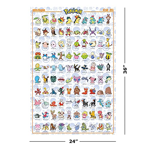 Pokemon - TV Show/Gaming Poster (100 Johto Region Pokemon) (Size: 24" x 36")