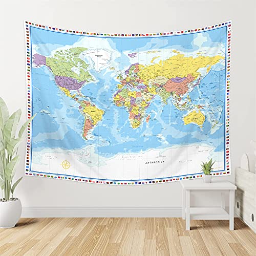 Large World Map Tapestry Wall Hanging Tapestry World Map For Kids Educational Tapestry With Country Flags World Map for Classroom Decor Kids Room Home Traveling Geography Students 60x80 In