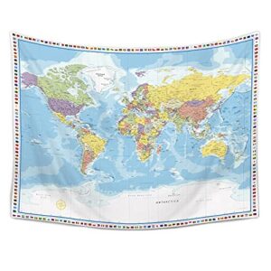 Large World Map Tapestry Wall Hanging Tapestry World Map For Kids Educational Tapestry With Country Flags World Map for Classroom Decor Kids Room Home Traveling Geography Students 60x80 In