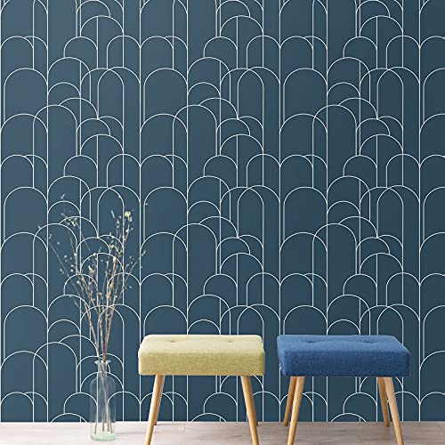 LXCREAT Peel and Stick Wallpaper Modern Blue Geometric Wallpaper 17.71 in X 118 in Self-Adhesive Removable Wallpaper Matte Wallpaper Easy to Line Up for Home Decoration and Furniture Renovation