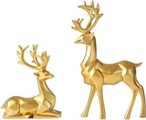 luganiso reindeer elk holiday figurines decoration, christmas standing and sitting deer statues home cabinet desktop ornament (gold) (lugstaufjd11)