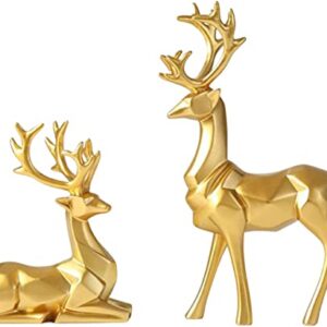 Luganiso Reindeer Elk Holiday Figurines Decoration, Christmas Standing and Sitting Deer Statues Home Cabinet Desktop Ornament (Gold) (Lugstaufjd11)