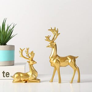 Luganiso Reindeer Elk Holiday Figurines Decoration, Christmas Standing and Sitting Deer Statues Home Cabinet Desktop Ornament (Gold) (Lugstaufjd11)
