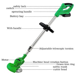 Guoguoba 24V Cordless Grass Cutter with Spare Metal Blades Electric Lawn Trimmer Weed Eater Cordless String Trimmers Telescopic Handle Garden Weed Trimmer Tool for String Mower Garden Edger-Green