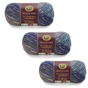 (3 pack) lion brand yarn shawl in a ball yarn, soothing blue
