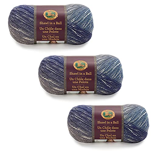 (3 Pack) Lion Brand Yarn Shawl in a Ball Yarn, Soothing Blue