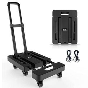 solejazz portable folding hand truck dolly, 500lb luggage cart with 6 wheels & 2 bungee cords for travel, moving, shopping, office use, black