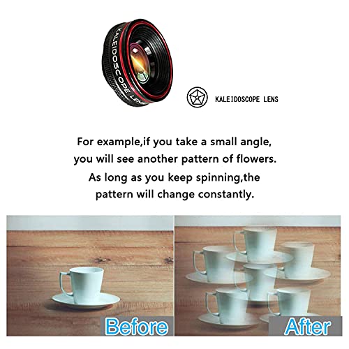 Phone Camera Lens,Clip on Cell Phone Lens kit 5 in 1, 235° Fisheye Lens + 25X Macro Lens + 0.62X Super Wide Angle Lens,Starlight+Kaleidoscope,for Most iPhone Android Phones and Smartphones