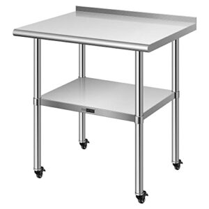 vivohome 24 x 30 inch stainless steel work table with backsplash, food prep commercial table with wheels for restaurant, hotel, home and warehouse