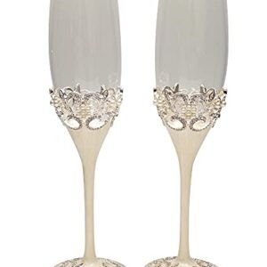 Lassos Boutique 4-Piece Set Wedding Toasting Champagne Toasting Flutes and Cake Knife Pie Server Set, Silver