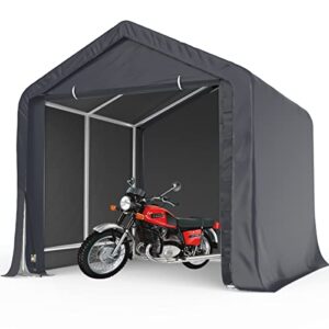 quictent 7x12ft heavy duty outdoor storage shed portable garage shelter motorcycle shelter storage shelter outdoor shed for patio furniture, lawn mower, and bike storage-dark gray