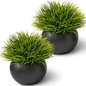 SEEKO Fake Plants for Home Décor (2-Pack) Bathroom Décor, Shelf Décor, Office Décor, Masculine Décor - Potted Artificial Plants for Desk Greenery - Small Modern Decor