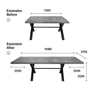 Acanva Expandable Dining Table for 6-8 Seat, Modern Rectangle Design with Extension Leaf for Kitchen Restaurant, Thicker Top and Carbon Steel Pedestal, 74.9''(+40)Wx37''Dx30''H, Dark Grey