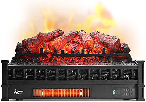 TURBRO Eternal Flame 26-Inch Infrared Quartz Electric Fireplace Log Heater, Realistic Pinewood Logs, Adjustable Flame Colors, Remote Control, Thermostat, Timer, EF26-PB, 1500W