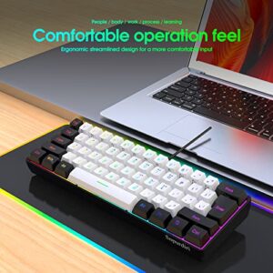 Snpurdiri 60% Wired Gaming Keyboard, RGB Backlit Ultra-Compact Mini Keyboard, Waterproof Small Compact 61 Keys Keyboard for PC/Mac Gamer, Typist, Travel, Easy to Carry on Business Trip(Black-White)