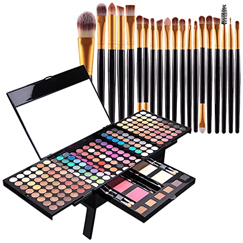 Beginner Makeup Kit For Teens Make up Kits For Girls 194 Color Makeup Palette Eyeshadow Pallet Blusher Eyebrow Face Concealer Powder Mirror with 20 Brush Makeup Set For Women Gift