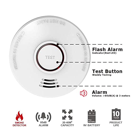 LSHOME 4 Pack Smoke Detector Fire Alarms 9V Battery Operated Photoelectric Sensor Smoke Alarms Easy to Install with Light Sound Warning, Test Button,9V Battery Included Fire Safety for Home Hotel