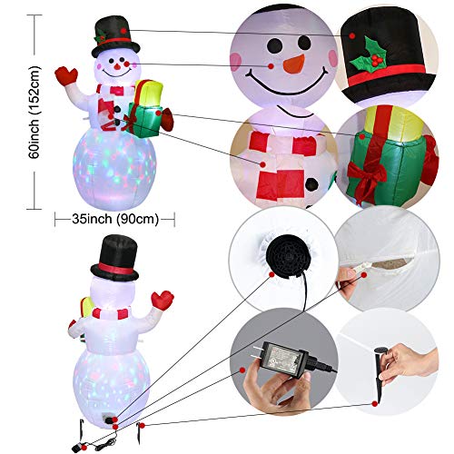 OurWarm 5FT Christmas Inflatables Outdoor Decorations, Inflatable Snowman Blow Up Yard Decorations with Rotating LED Lights for Indoor Outdoor Christmas Holiday Yard Garden Lawn Decor
