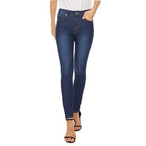 loueera womens stretchy jeans, mid-rise skinny jegging for women trendy classic slim fit boyfriend denim pants with pockets (dark denim, 0)