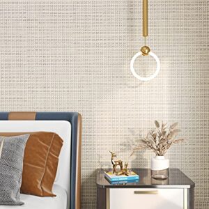FunStick Beige Wallpaper Stick and Peel for Bedroom Waterproof Grasscloth Peel and Stick Wallpaper Textured Geometric Wall Paper Self Adhesive Beige Contact Paper for Cabinets Walls Shelves 12"x200"